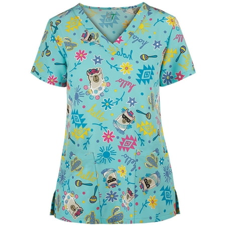 

Mchoice Women s Floral Print Stretch Scrub Top with Pockets V-Neck Comfy Scrub Top Tunic Top on Clearance