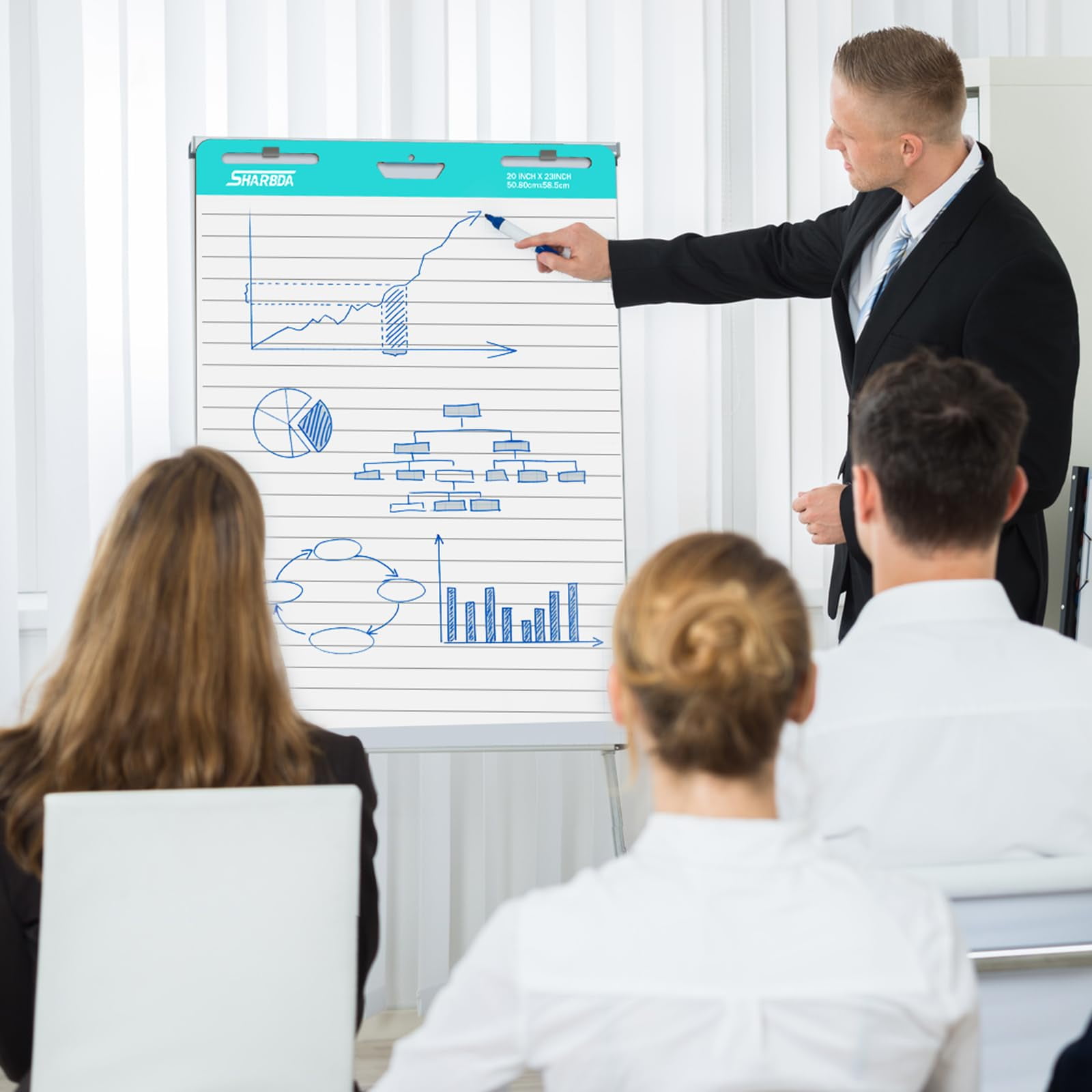 Lined Sticky Easel Pad, 25 in x 30 in,Flip Chart Paper,Sticky Chart Paper for Teachers, Large Self-Stick Easel Paper,Super Sticky & Bleed-Resistant,30 Sheets/Pad,4 Pads