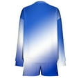 thumbnail image 5 of Women's Two Piece Fashion Sweatsuit Print Long Sleeve Oversized Sweatshirts Shorts with Pocket Fall Casual Loose Outfits, Blue, M, 5 of 6