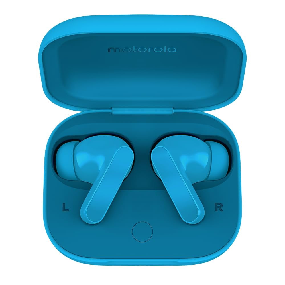Motorola Moto Buds Bass XT2443-1 Dynamic ANC, Triple Microphone Array, Bluetooth 5.3, IP54 Water & Dust Resistant, Dolby Atmos Audio - Blue Jewel