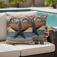 thumbnail image 4 of Texas Star Vintage Outdoor Waterproof Pillow Covers, Berry Navy Blue Brown Wooden Decorative Square Throw Pillowcase Sofa Cushion Sham for Patio/Couch/Chair, 18"x18" 2 Pack, 4 of 8