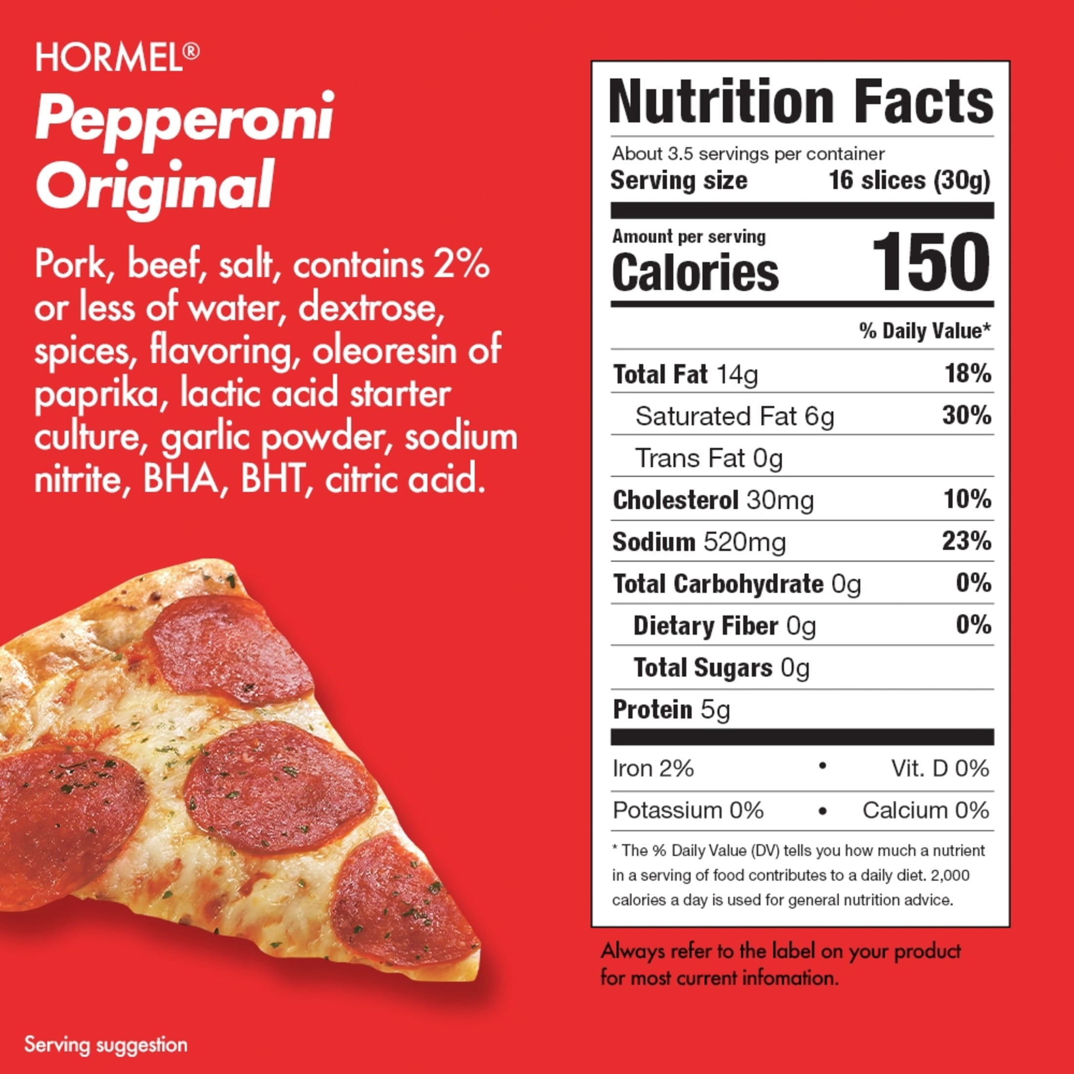 (5 pack) HORMEL Pepperoni Slices, Pizza Topping, Gluten Free, Refrigerated, 3.5 oz Plastic Pouch