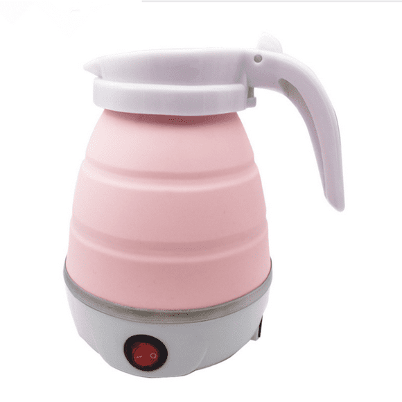 Foldable kettle, camping kettle water kettle Foldable silicone kettle Travel kettle with stainless steel bottom 0.6 liters Ideal for camping or motorcycle trips (pink)