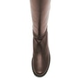 thumbnail image 3 of YDN Women Stretchy Pull On Round Toe Flats Knee High Boots Bi-Material Low Block Heel Long Boots Office Formal Shoes Size 7 Brown, 3 of 4