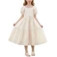 thumbnail image 2 of Zpanxa Robes d'Été pour Filles Manches Courtes Couleur Unie Col Rond Ample Décontractée Robe en Coton Beige 9 Ans, 2 of 7