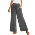 thumbnail image 2 of QUINDOS Wide Leg Pants Women Cotton Linen Summer Pants for Women Pull on Drawstring Pants With Pockets, 2 of 8