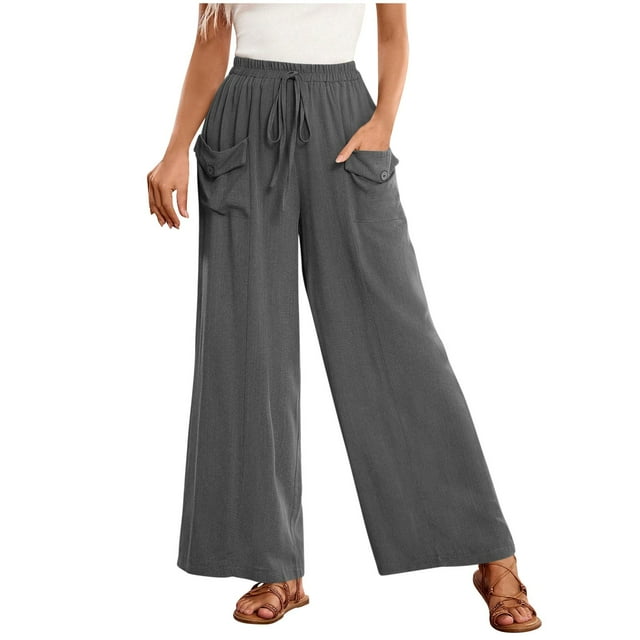 FNFYFH Clearance Women's Plus Size Comfortable Linen Trousers High Waist Loose