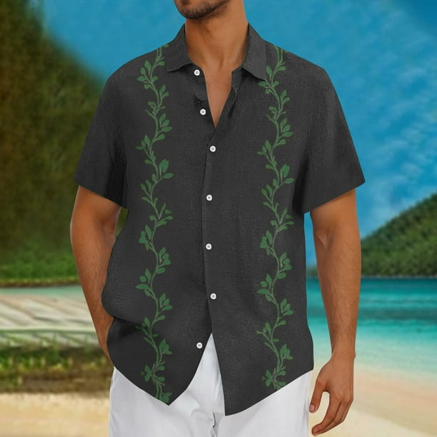 Blusa y camisa de manga corta con cuello vuelto Camisa casual para hombre Camisa de bolos vintage de manga corta Camisas de verano de playa cubana Camisa con botones Blusa para hombre Poliéster