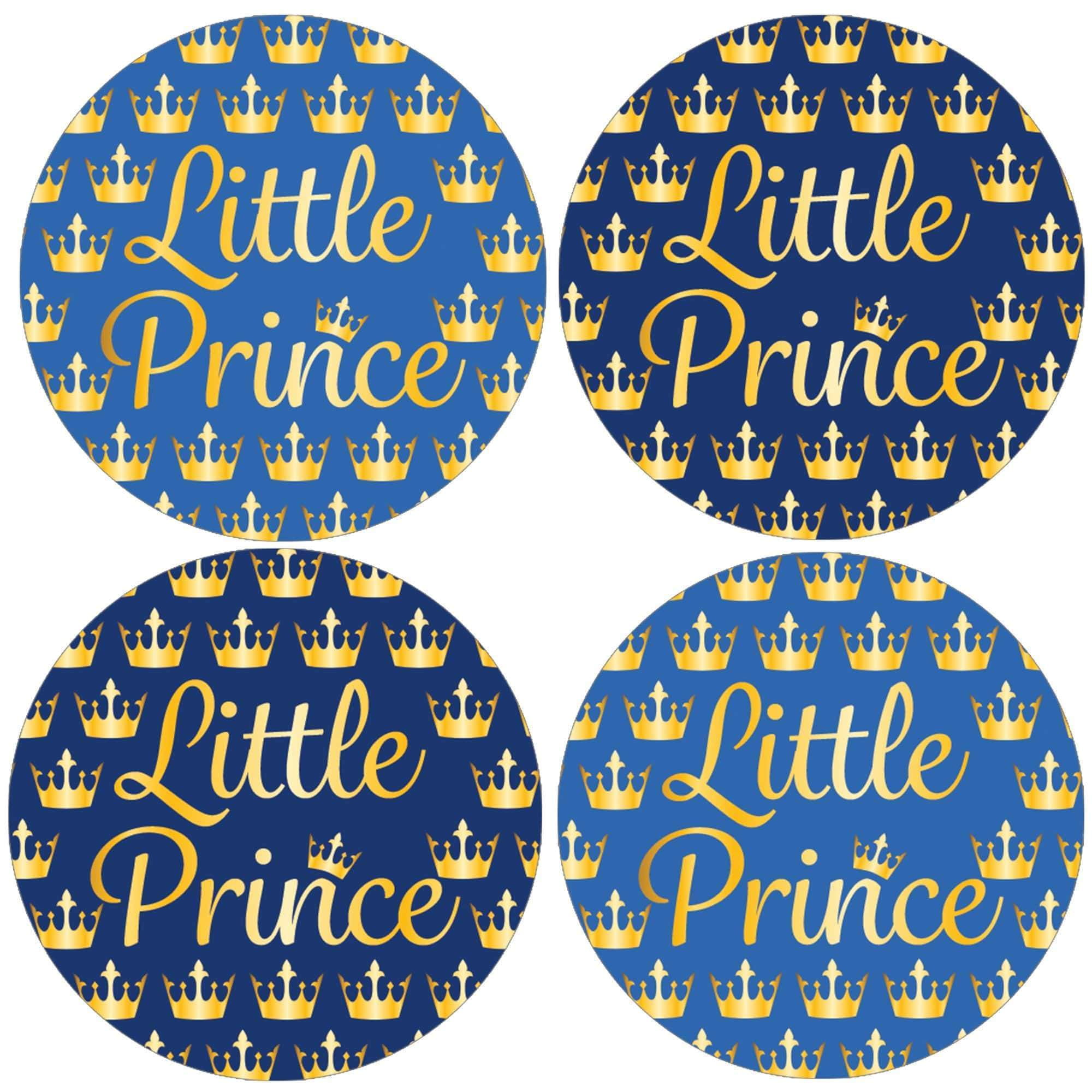 BLUE SILVER AND GOLD PRINCE CROWN BABY SHOWER ROUND LABELS PARTY STICKERS FAVORS 