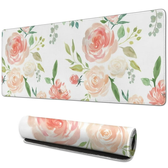 Rose Flowers mouse Padswaterproofwashable for Office Home Work GamingmousepadsRubber Base Mousepad with Stitched Edges 31.5x11.8inches