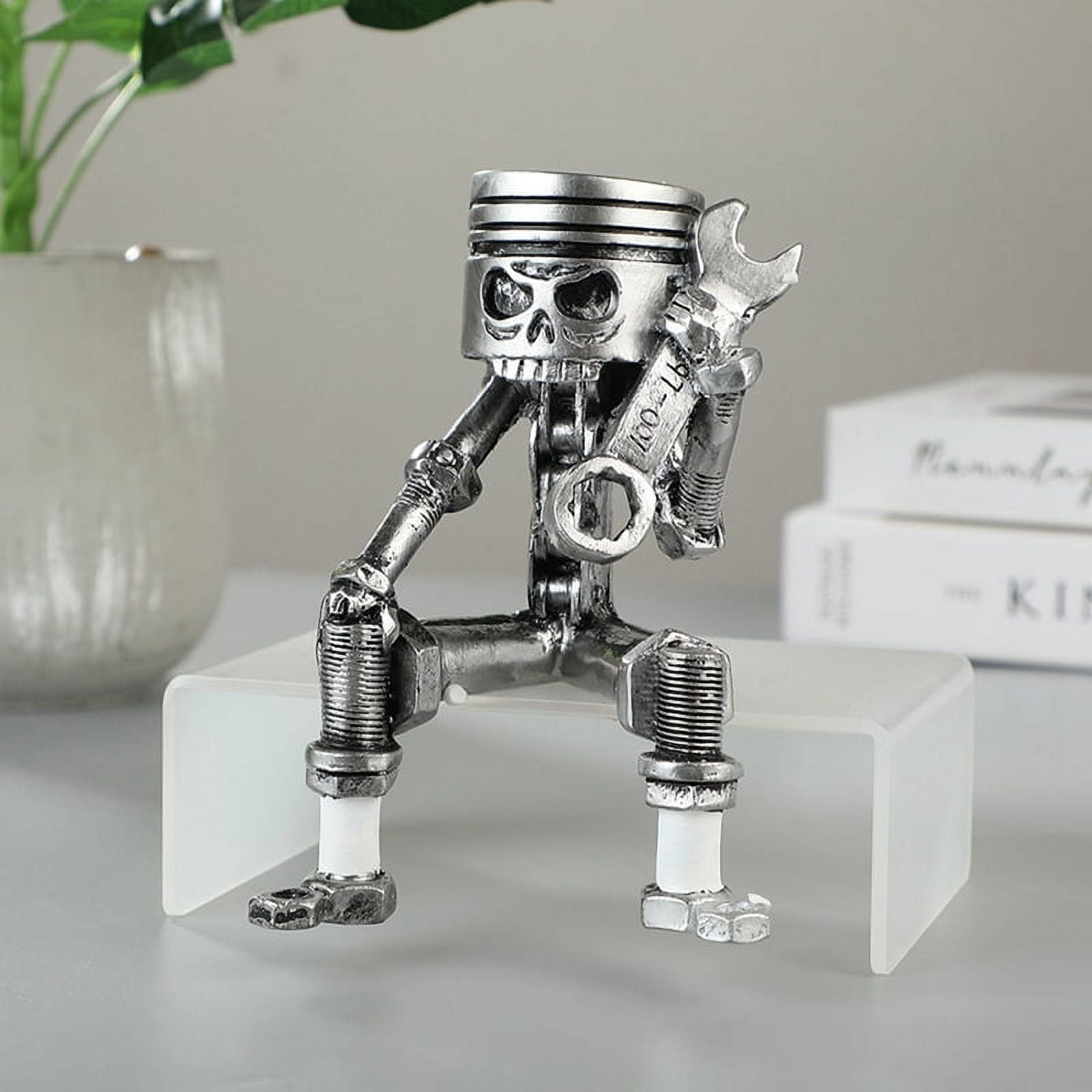 Handmade Piston Man Skull Face Art Figurine Carved Skeleton Face