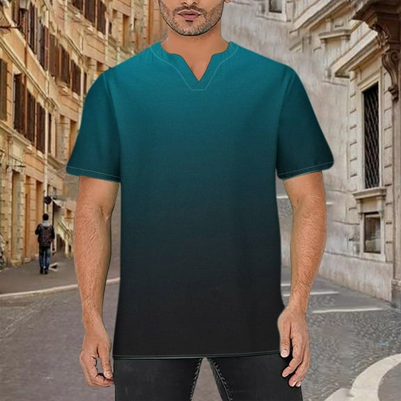 S-5X Big & Tall T-Shirts for Men Plus Size Short Sleeve V Neck Tshirts Mens Casual Pullover Gradient Printed Loungewear Beach Tees Tops