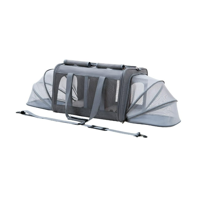 Transportín grande jinwen para gatos transpirable para 2 gatos plegable Gris oscuro