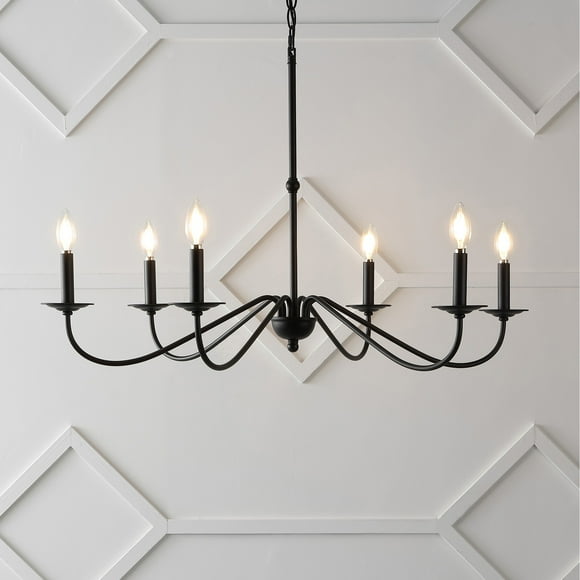 JONATHAN Y JYL7559B Wicklow 34.75" 6-Light Bohemian Farmhouse Iron LED Chandelier, Modern, Contemporary, Mid-Century for living room, dinning room, bedroom, office Bulb Included, Black