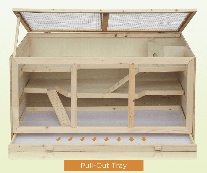 45" Hamster Cage, 3-Layer Wooden Rat Habitat, PVC Window, Small Animal Cage for Gerbil, Dwarf & Syrian Hamsters, Natural Wood