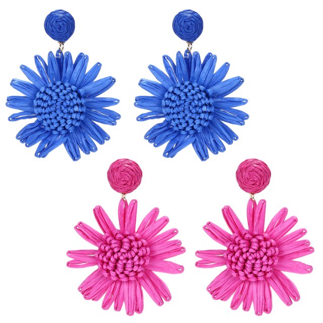 2 pares de pendientes de rafia cuelgan pendientes de gota lindos pendientes de moda joyería de playa de verano para mujeres
