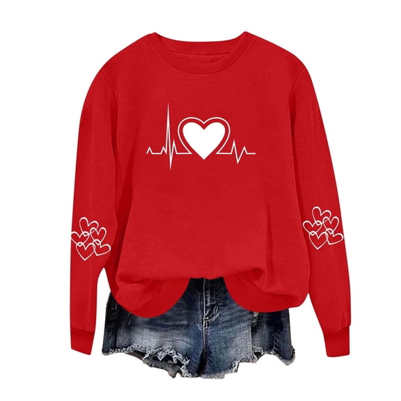 FAWUUDO Valentines Sweatshirt Women: Love Heart Graphic Hoodie Long Sleeve Shirt Lovers Gift Pullover Top