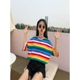 thumbnail image 7 of Sweet Rainbow Striped Print Half Sleeves T-shirts Women's Fahion O Neck Tees Tops, 7 of 7