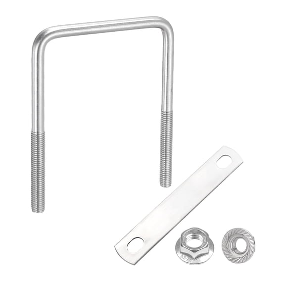 Uxcell M8 3-1/8 Inch Inner Wide Square U Bolts, 4-3/4 Inch Length 304 Stainless Steel U-Bolts with Flange Hexagon Nuts, Frame Plates for Trailer, Automotive, (80mm W x 120mm L)