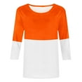 thumbnail image 4 of IROINID Hauts à Manches 3/4 Réduits pour Femmes T-shirt Imprimé Ample Blouse Mi-Longue Col Rond Hauts de Détente, Orange, 4 of 4