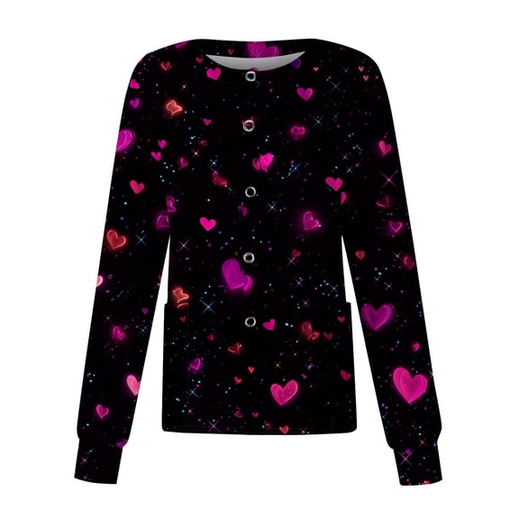 Scrub Jacket for Women Valentine's Day Spring Funny Heart Pattern Long Sleeve Scrub Jackets Working Uniforms with Pockets 2026