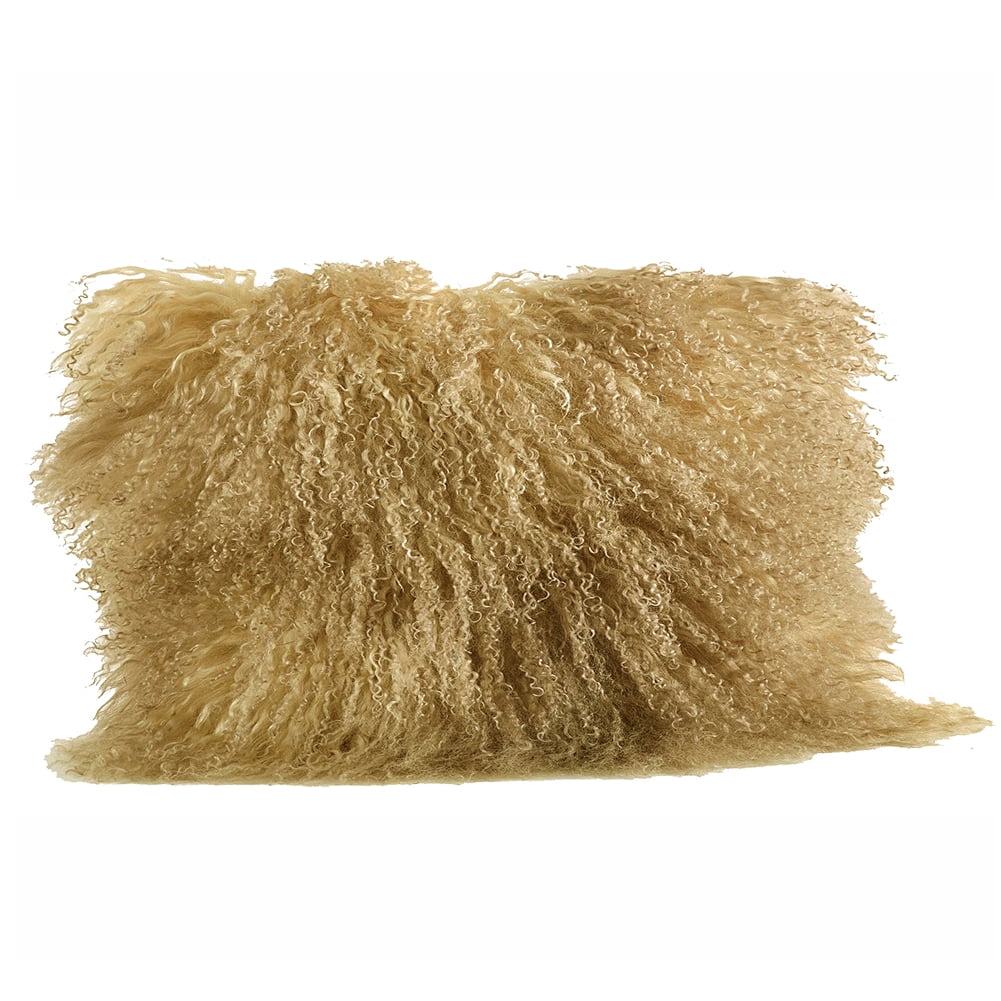 Gold Tone Color Real Mongolian Lamb Fur Pillow Includes Pillow