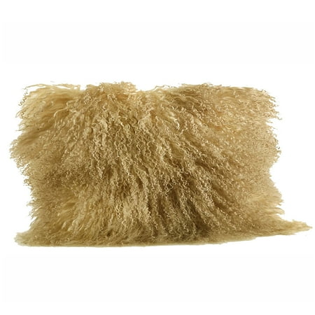 Gold Tone Color Real Mongolian Lamb Fur Pillow Includes Pillow