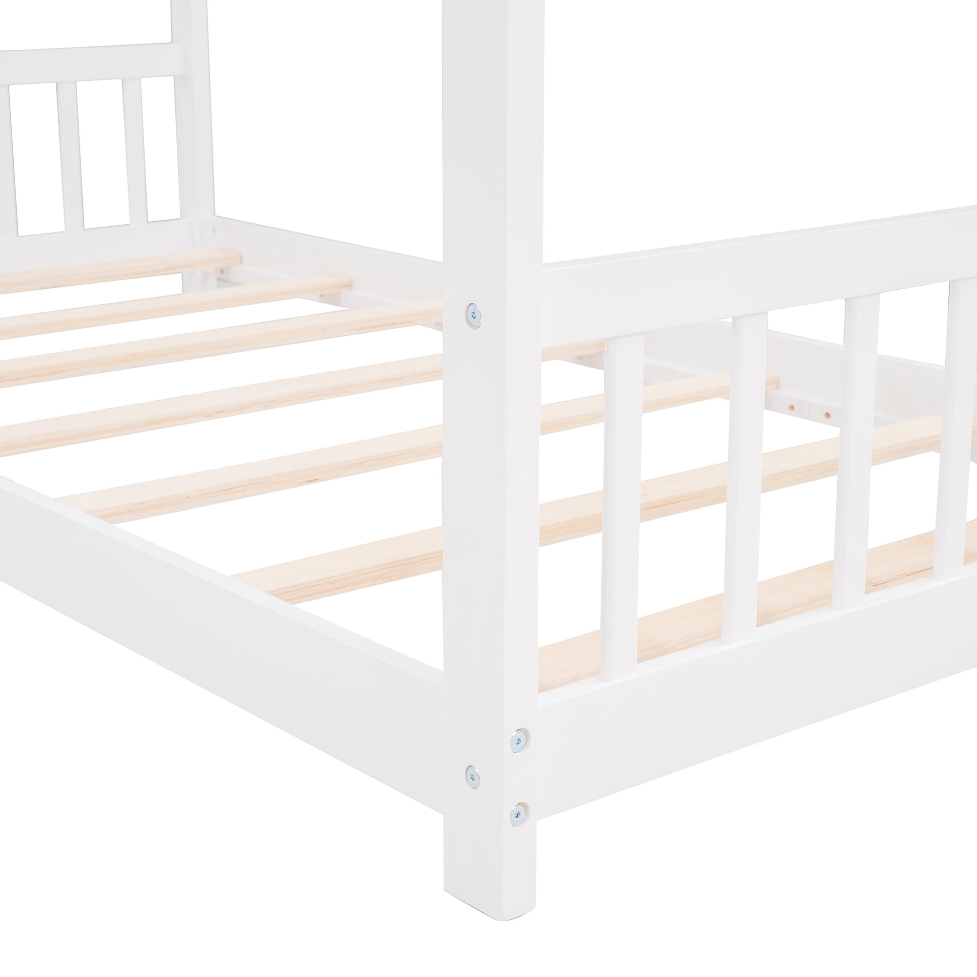 Aukfa Twin Size Wood House Beds Frame - Floor Bed Twin Platform Bed for Kids Teens Bedroom - White