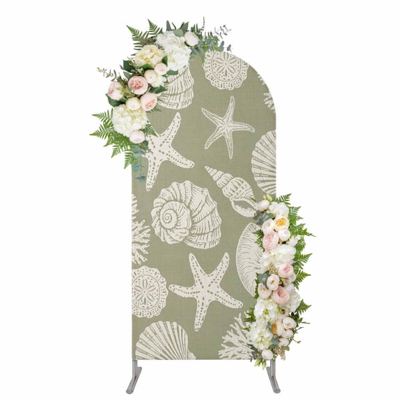 Arch Covers, Sage Green Starfish Coastal Arch Covers Stretchy Backdrop 6'x2.6', Shell Summer Beach Nautical Spandex Fitted Round Top Chiara Arches Backdrop Cover for Wedding Party Birthday Banquet