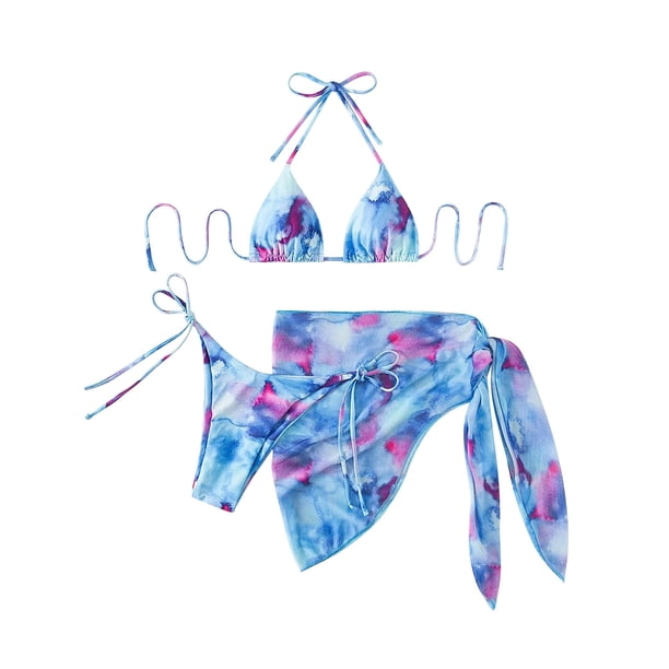 Traje de baño de mujer cómodo con estampado degradado teñido anudado con cordones y sobrefalda OAVQHLG3B Store lin121212