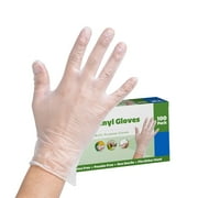 Clear Powder Free Vinyl Disposable Plastic Gloves [100 Pack] - Medium