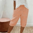 thumbnail image 2 of oelaio Bermuda Shorts for Women Knee Length Plaid Summer Shorts Drawstring High Waisted Linen Shorts with Pockets Orange L, 2 of 7