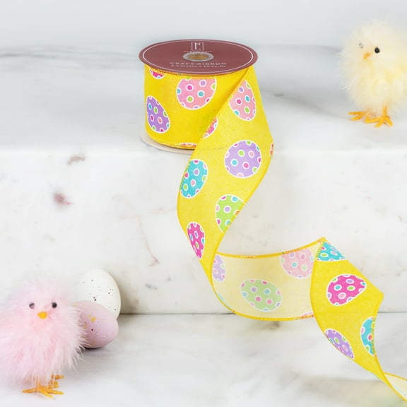 Northlight Easter Egg Design Wired Spring Craft Ribbon - 2.5" x 10 Yards - Yellow
