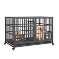 thumbnail image 2 of 48 inch Heavy Duty Dog Crate, Large Metal Dog Kennel with 2 Feeding Door & Blows, Pet Cage House with Removable Tray and Wheels for s/m/l Dogs, 2 of 8