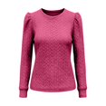 thumbnail image 3 of Crewneck Sweatshirts for Women Puff Sleeve Twist Texture Knit Tops Cozy Oversized Airport Travel Outfit Basic Tees Travel Casual Loose Fit Workout Football Mom Shirts Cute Tunics Plain Sweatshirts, 3 of 4