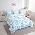 thumbnail image 3 of Homewish Vintage Western Damask Bedding Comforter Set 7pcs for Adult, White Blue Flower Print King Bedding Sets, Boho Mandala Reversible Bed Sheets, Ultra Soft Bedroom Decor, 3 of 7