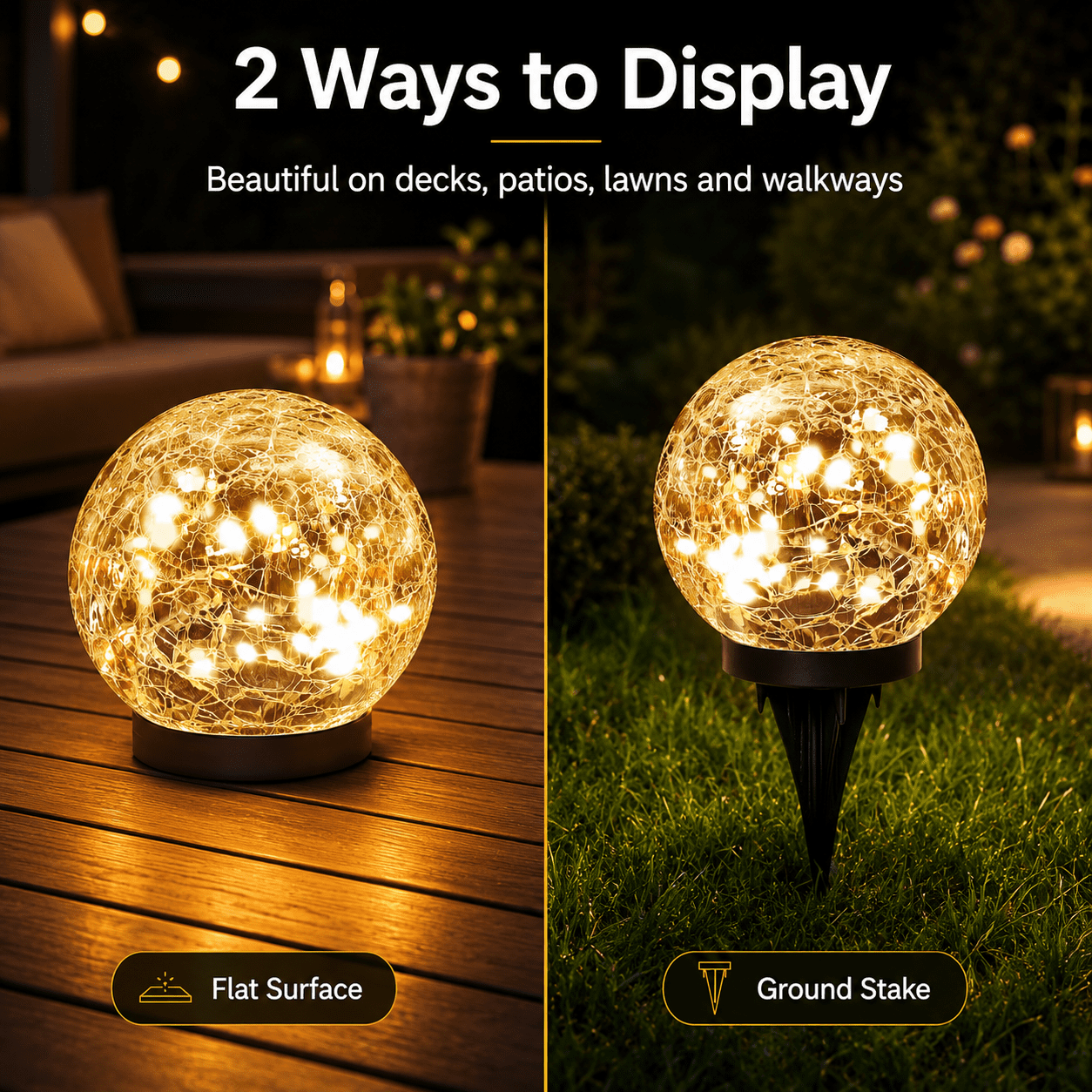 MEHOOM 4 Pack 5'' Solar Globe Lights Outdoor Waterproof, 30LED Solar Cracked Garden Lights Outdoor for Patio, Yard, Lawn, and Landscape Christmas Decorations