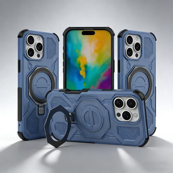 Compatible for iPhone 15 Pro Case with Invisible Ring Kickstand, Secure Ring Holder Grip, Phone Case Compatible with Mag-Safe, Durable Shockproof Rugged Cover for iPhone 15 Pro, Blue