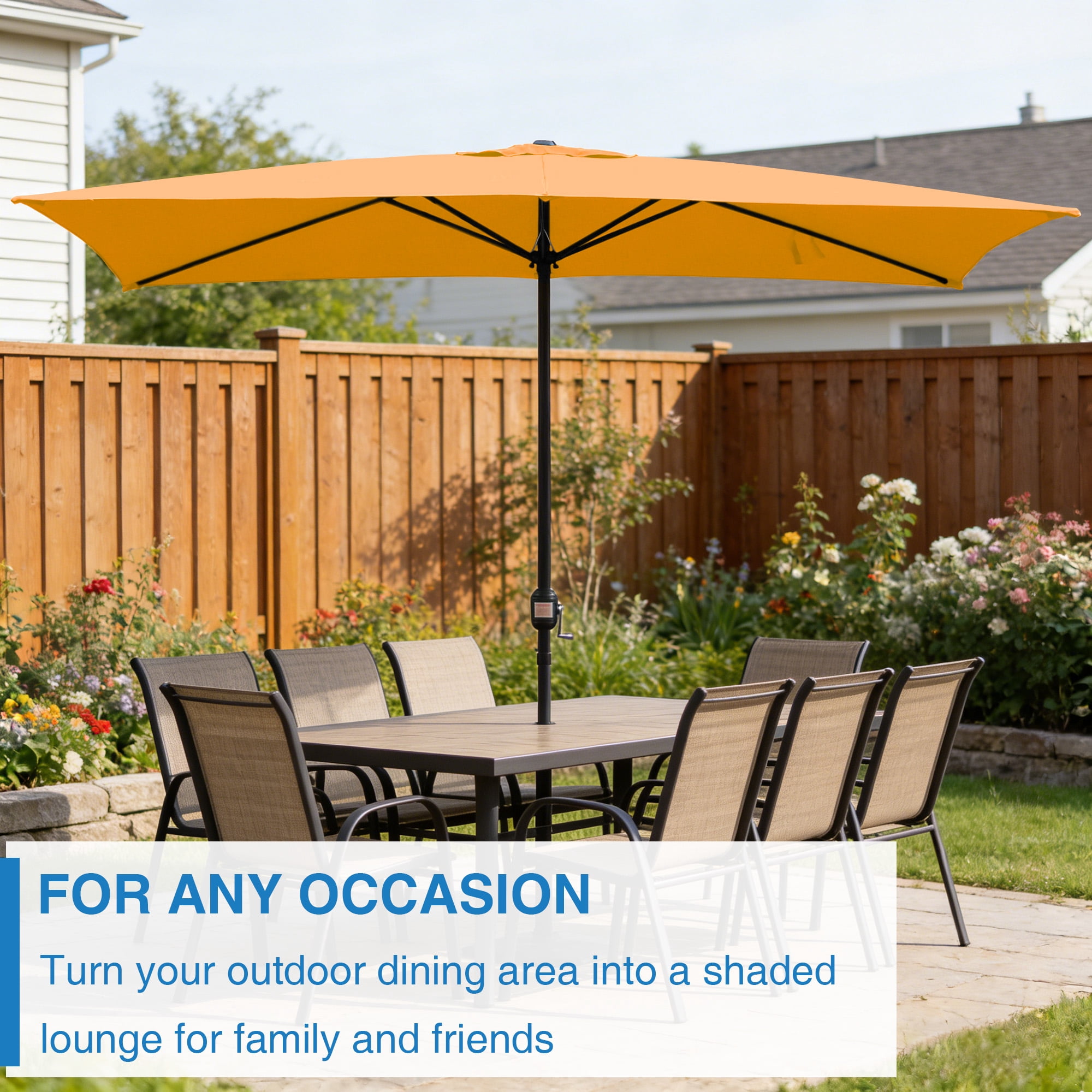 Abble 10x6.5ft Rectangular Patio Umbrella with Crank Handle, Outdoor Market Umbrella with 6 Sturdy Umbrella Ribs, Waterproof, Orange
