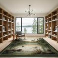 thumbnail image 2 of ODIKA 9'x12' Washable Area Rug Non-Slip, Chair-Friendly Olive Green Hunting Duck Scene Vintage Cabin Design with Fishing Motif for Dining Room, Basement, Large Office, 2 of 7