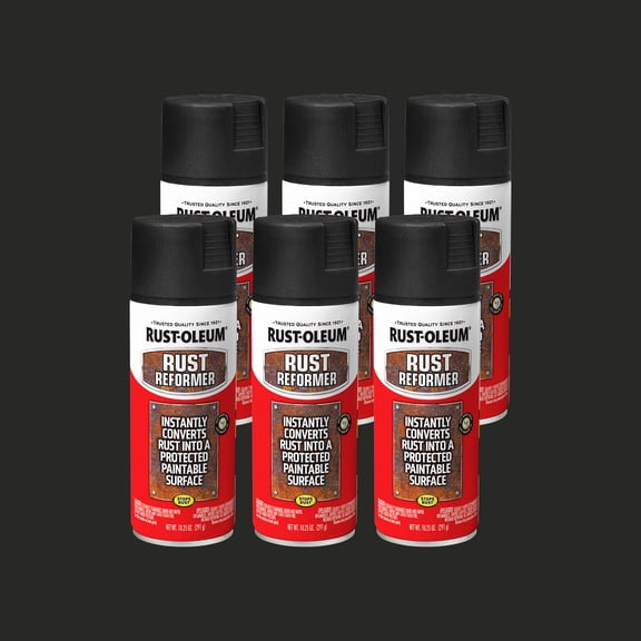 6 Pack, Black, Rust-Oleum Automotive Rust Reformer Flat Spray Paint-248658, 10.25 oz