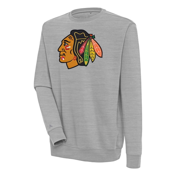 Men's Antigua Heather Gray Chicago Blackhawks Victory Pullover Sweatshirt