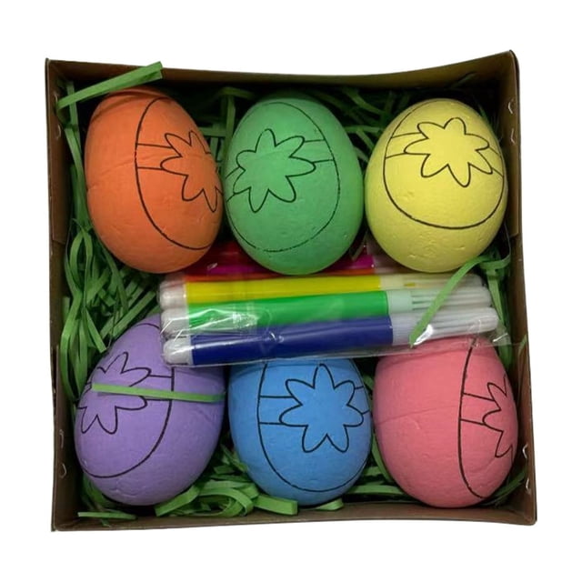 Yhmxh Huevos de Pascua de madera, 6 huevos de madera blancos para manualidades, kit para decorar huevos falsos con pinturas y pinceles, kit de manualidades de Pascua para decorar huevos, rellenos p