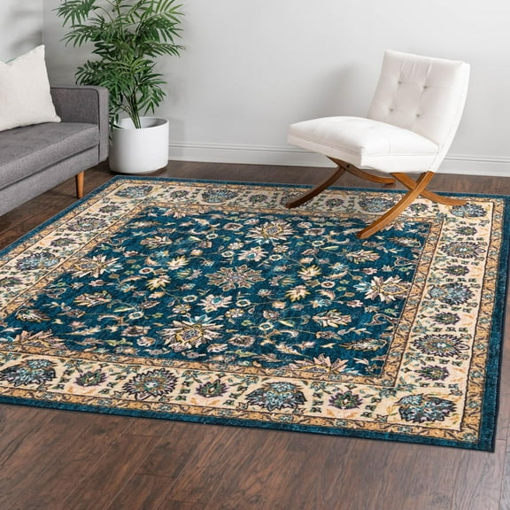 Unique Loom Medina Collection Area Rug - Hijaz (7' 10" Square Egyptian Blue/Brown)