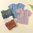 thumbnail image 5 of Einccm Toddler Kids Short Sleeve T-Shirt for Boys and Girls - Soft Cotton Round Neck Top with Button Detail, Wrinkled Yarn Texture, 6 Colors, Casual Wear for School and Outdoor, 5 of 5