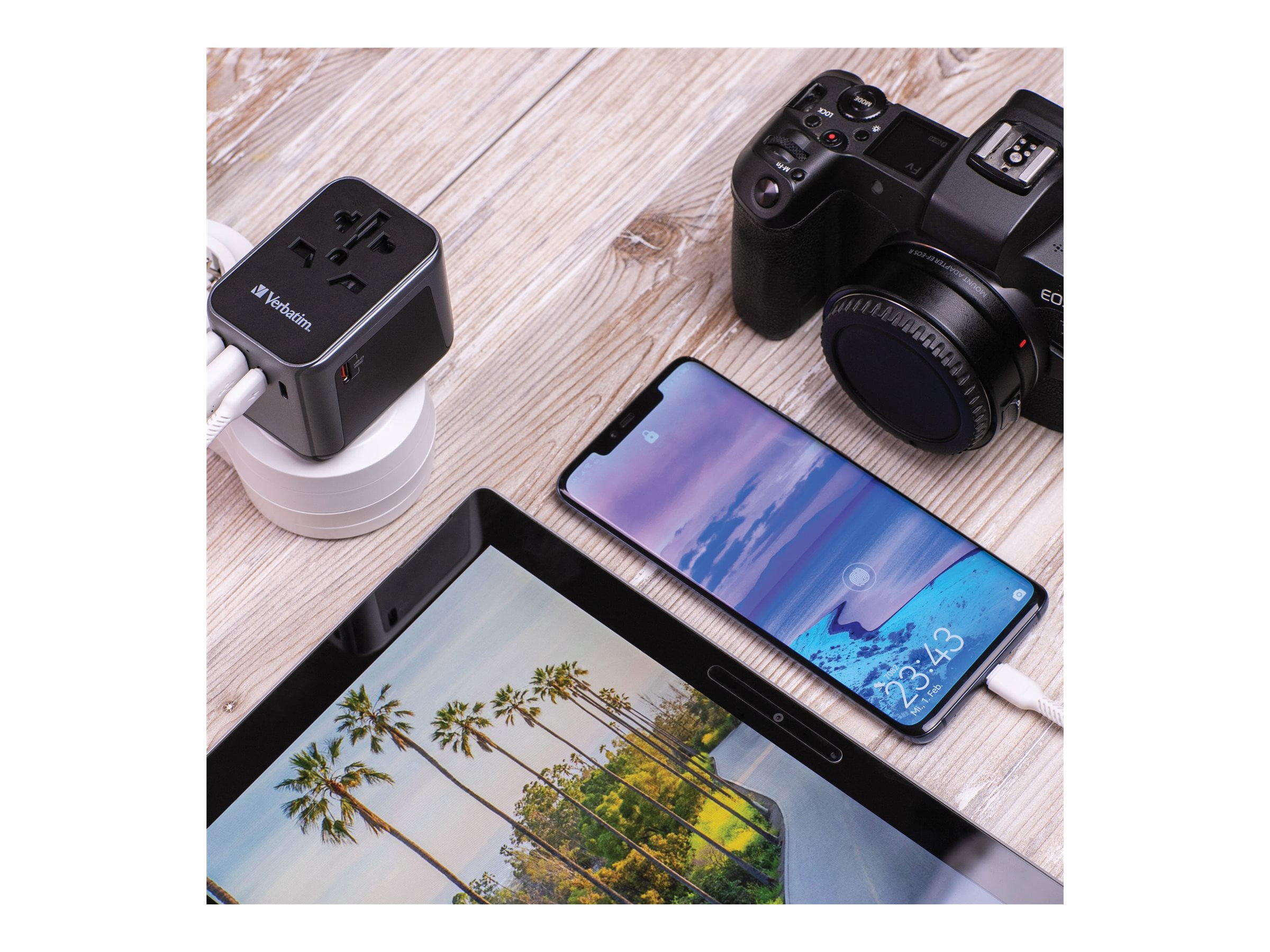 Verbatim UTA-03 Universal Travel Adapter 30W - USB -C, USB-A - 120 V AC, 230 V AC Input - 5 V DC, 9 V DC, 12 V DC, 15 V DC, 20 V DC Output - 3 A