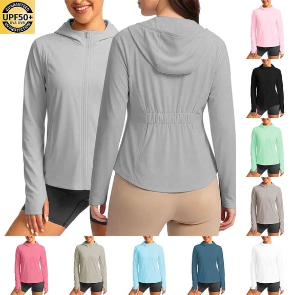 Miluxas Womens Sun Hoodie UPF 50 UV Protection Long Sleeve Hoody Jackets Lightweight Rash Guard Outdoor Sun Shirts for Hiking Fishing Active Pink