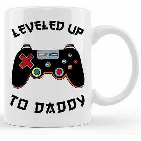 

Leveled Up To Daddy Mug Cup Art Gift Pun Punny Funny Cute Pregnancy Announcement Party Husband Father Dad Game Gamer Gaming Ceramic Novelty Coffee Mug Tea Cup Gift Pr
