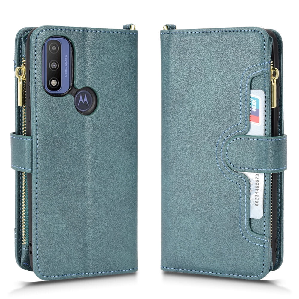 Case for Motorola Moto G PURE Cover Zipper Magnetic Wallet Card Holder PU Leather Flip Case - Green