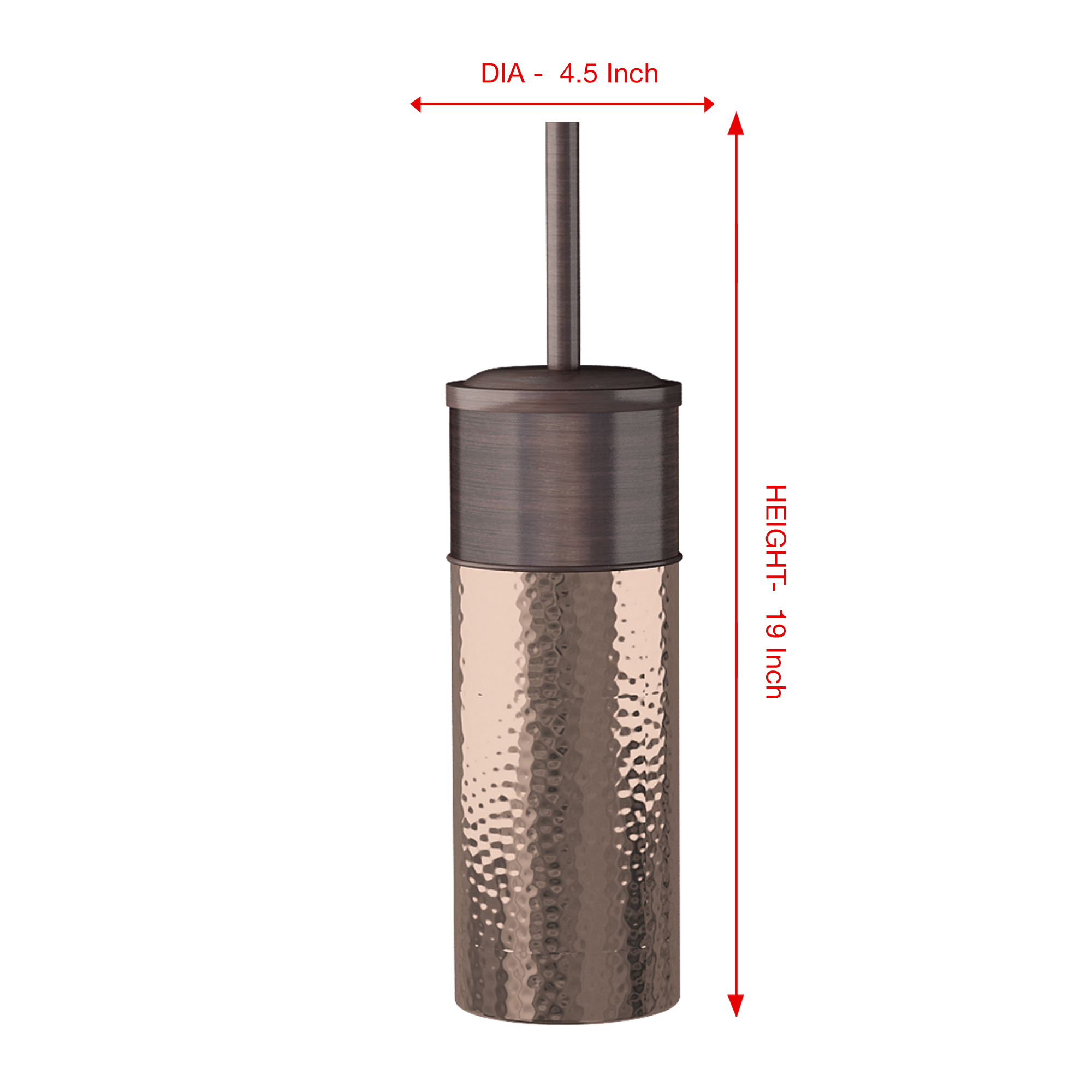 Slim Compact Stainless Steel Toilet Brush Holder For Bathroom Storage - Sturdy, Deep Cleaning, Metal in a Hammered Copper/Orb Finish combination.